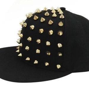 NEW Black snapback hat with gold cone spikes